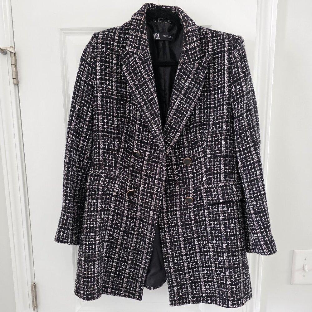 Zara  Breasted Black and White Blazer